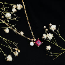 Load image into Gallery viewer, 1.4 Carat Princess Cut Rhodolite Garnet Promise Necklace with Moissanite