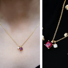 Load image into Gallery viewer, 1.4 Carat Princess Cut Rhodolite Garnet Promise Necklace with Moissanite