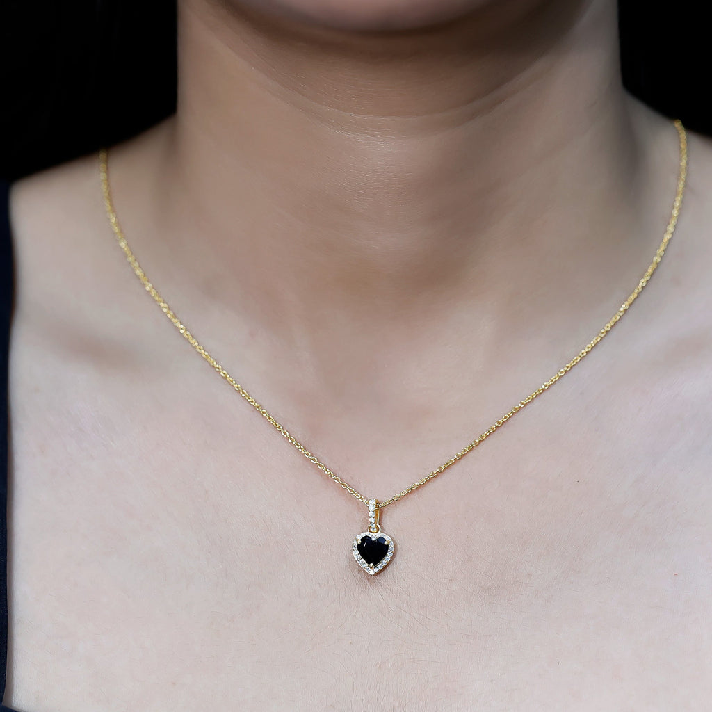 1.8 Carat Lab Created Black and White Diamond Heart Locket with Chain