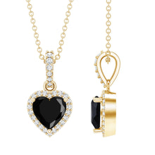 Load image into Gallery viewer, Certified 1.45 Carat Black Onyx Heart Necklace with Lab Diamond Halo