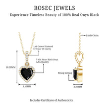 Load image into Gallery viewer, Certified 1.45 Carat Black Onyx Heart Necklace with Lab Diamond Halo