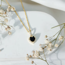 Load image into Gallery viewer, Certified 1.45 Carat Black Onyx Heart Necklace with Lab Diamond Halo