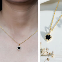 Load image into Gallery viewer, Certified 1.45 Carat Black Onyx Heart Necklace with Lab Diamond Halo