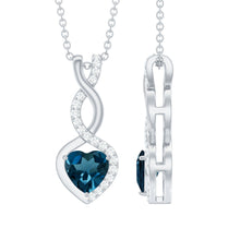 Load image into Gallery viewer, Genuine 0.98 Carat London Blue Topaz Infinity Heart Necklace with Diamond