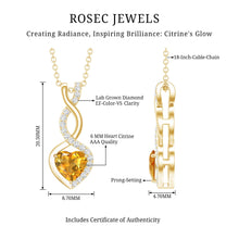 Load image into Gallery viewer, Certified 1 Carat Citrine Diamond Infinity Heart Necklace with Silver Chain