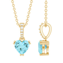 Load image into Gallery viewer, 1 Carat Sky Blue Topaz Heart Pendant Necklace with Diamond