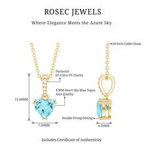 Load image into Gallery viewer, 1 Carat Sky Blue Topaz Heart Pendant Necklace with Diamond