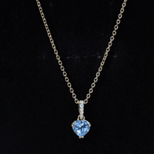 Load image into Gallery viewer, 0.9 Carat Swiss Blue Topaz Solitaire and Diamond Heart Necklace with Chain
