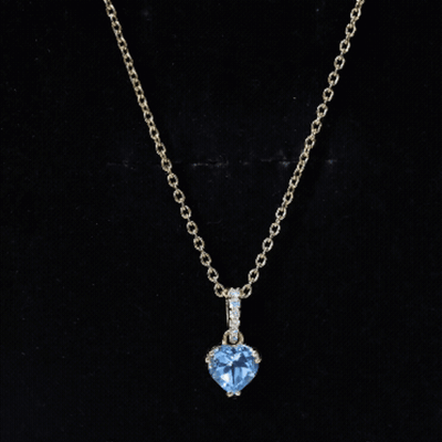 0.9 Carat Swiss Blue Topaz Solitaire and Diamond Heart Necklace with Chain