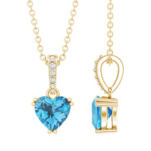 Load image into Gallery viewer, 0.9 Carat Swiss Blue Topaz Solitaire and Diamond Heart Necklace with Chain
