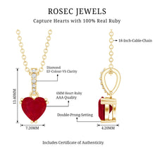 Load image into Gallery viewer, Natural 1 Carat Ruby Heart Necklace with Diamond Bail