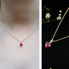 Load image into Gallery viewer, Natural 1 Carat Ruby Heart Necklace with Diamond Bail