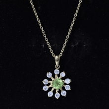 Load image into Gallery viewer, Green Peridot and Diamond Flower Pendant Necklace