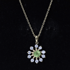 Green Peridot and Diamond Flower Pendant Necklace