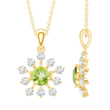 Load image into Gallery viewer, Green Peridot and Diamond Flower Pendant Necklace