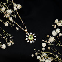 Load image into Gallery viewer, Green Peridot and Diamond Flower Pendant Necklace
