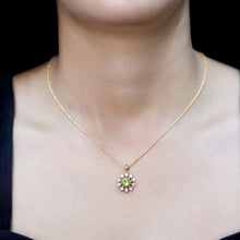 Load image into Gallery viewer, Green Peridot and Diamond Flower Pendant Necklace