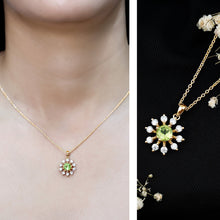 Load image into Gallery viewer, Green Peridot and Diamond Flower Pendant Necklace