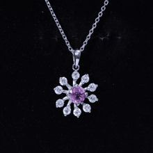 Load image into Gallery viewer, Lab Created Pink Sapphire and Diamond Flower Pendant Necklace
