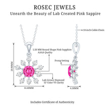 Load image into Gallery viewer, Lab Created Pink Sapphire and Diamond Flower Pendant Necklace