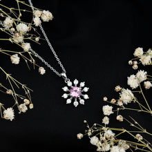 Load image into Gallery viewer, Lab Created Pink Sapphire and Diamond Flower Pendant Necklace