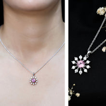 Load image into Gallery viewer, Lab Created Pink Sapphire and Diamond Flower Pendant Necklace