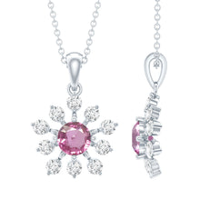 Load image into Gallery viewer, Genuine 0.58 Carat Pink Sapphire and Diamond Flower Pendant Necklace