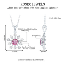 Load image into Gallery viewer, Genuine 0.58 Carat Pink Sapphire and Diamond Flower Pendant Necklace