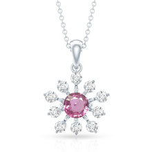 Load image into Gallery viewer, Genuine 0.58 Carat Pink Sapphire and Diamond Flower Pendant Necklace