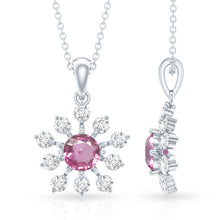Load image into Gallery viewer, Genuine 0.58 Carat Pink Sapphire and Diamond Flower Pendant Necklace