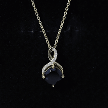 Load image into Gallery viewer, Cushion Cut 2 Carat Black Onyx Infinity Pendant Necklace with Lab Diamond