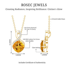 Load image into Gallery viewer, Cushion Cut 2.2 Carat Citrine Infinity Necklace with Silver Chain