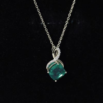 2 Carat Cushion Cut Lab Grown Emerald Infinity Necklace for Women