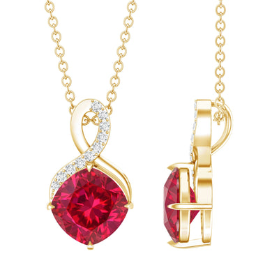 Certified Cushion Cut 2 Carat Lab Grown Ruby Infinity Necklace with Chain