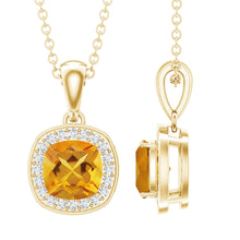 Load image into Gallery viewer, Natural 0.9 Carat Citrine and Diamond Halo Necklace with Silver Chain