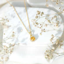 Load image into Gallery viewer, Natural 0.9 Carat Citrine and Diamond Halo Necklace with Silver Chain