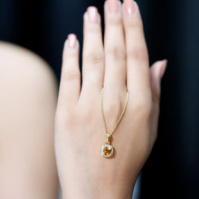 Load image into Gallery viewer, Natural 0.9 Carat Citrine and Diamond Halo Necklace with Silver Chain
