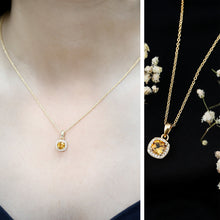 Load image into Gallery viewer, Natural 0.9 Carat Citrine and Diamond Halo Necklace with Silver Chain