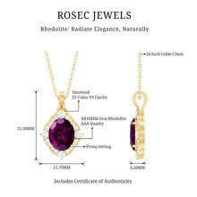 Load image into Gallery viewer, Vintage Style 3.6 Carat Rhodolite Garnet Necklace with Diamond Halo