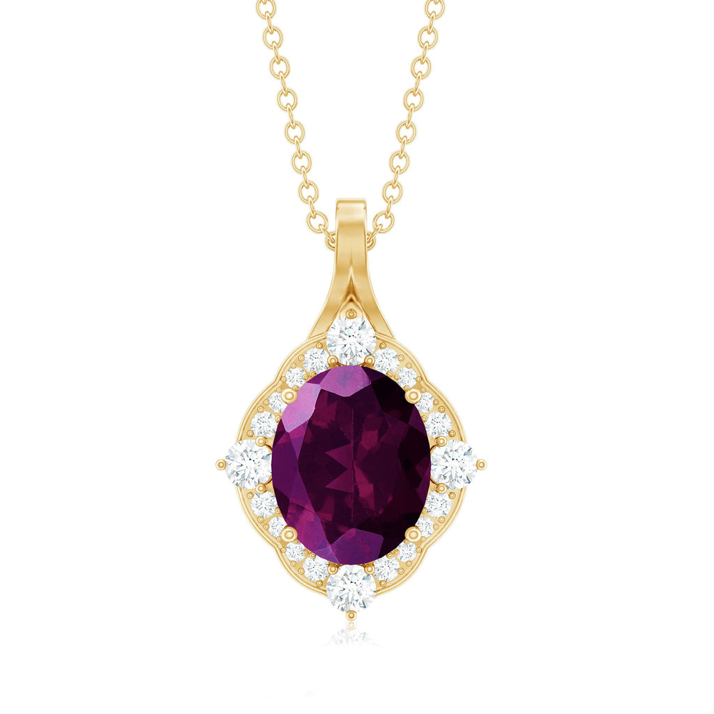 Vintage Style 3.6 Carat Rhodolite Garnet Necklace with Diamond Halo