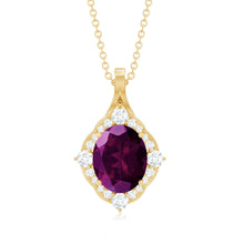 Load image into Gallery viewer, Vintage Style 3.6 Carat Rhodolite Garnet Necklace with Diamond Halo