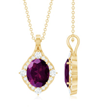 Load image into Gallery viewer, Vintage Style 3.6 Carat Rhodolite Garnet Necklace with Diamond Halo