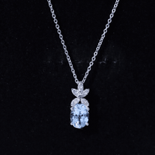 Load image into Gallery viewer, Natural 1.7 CT Oval Aquamarine Flower Necklace with Lab Grown Diamonds