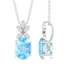 Load image into Gallery viewer, Natural 1.7 CT Oval Aquamarine Flower Necklace with Lab Grown Diamonds
