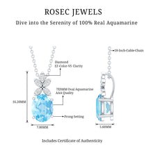 Load image into Gallery viewer, Natural 1.7 CT Oval Aquamarine Flower Necklace with Lab Grown Diamonds