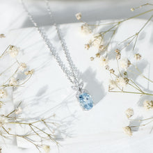 Load image into Gallery viewer, Natural 1.7 CT Oval Aquamarine Flower Necklace with Lab Grown Diamonds