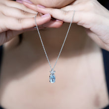 Load image into Gallery viewer, Natural 1.7 CT Oval Aquamarine Flower Necklace with Lab Grown Diamonds