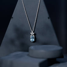 Load image into Gallery viewer, Natural 1.7 CT Oval Aquamarine Flower Necklace with Lab Grown Diamonds