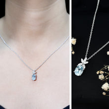 Load image into Gallery viewer, Natural 1.7 CT Oval Aquamarine Flower Necklace with Lab Grown Diamonds