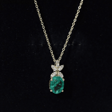 Load image into Gallery viewer, 2 Carat Oval Lab Grown Emerald Wedding Necklace with Diamond Flower